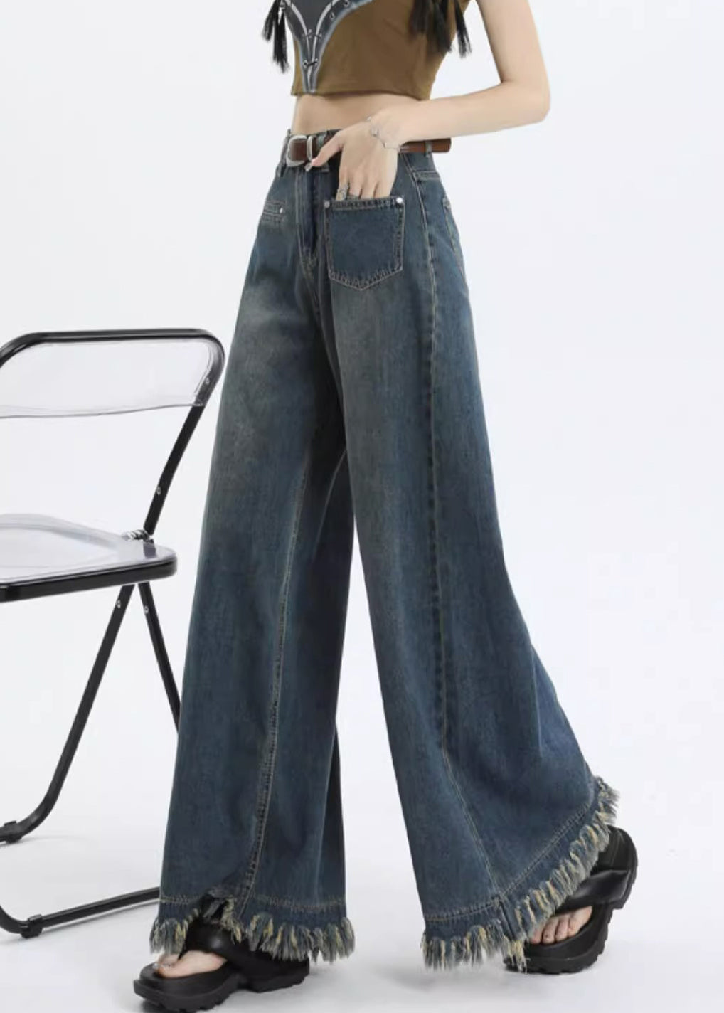 Stylish Blue Pockets High Waist Denim Pants Summer Pp015