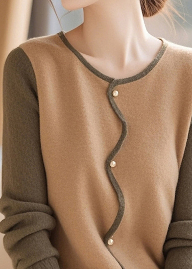Stylish Colorblock O Neck Button Woolen Cardigans Spring To044