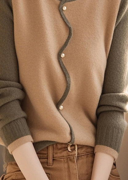Stylish Colorblock O Neck Button Woolen Cardigans Spring To044