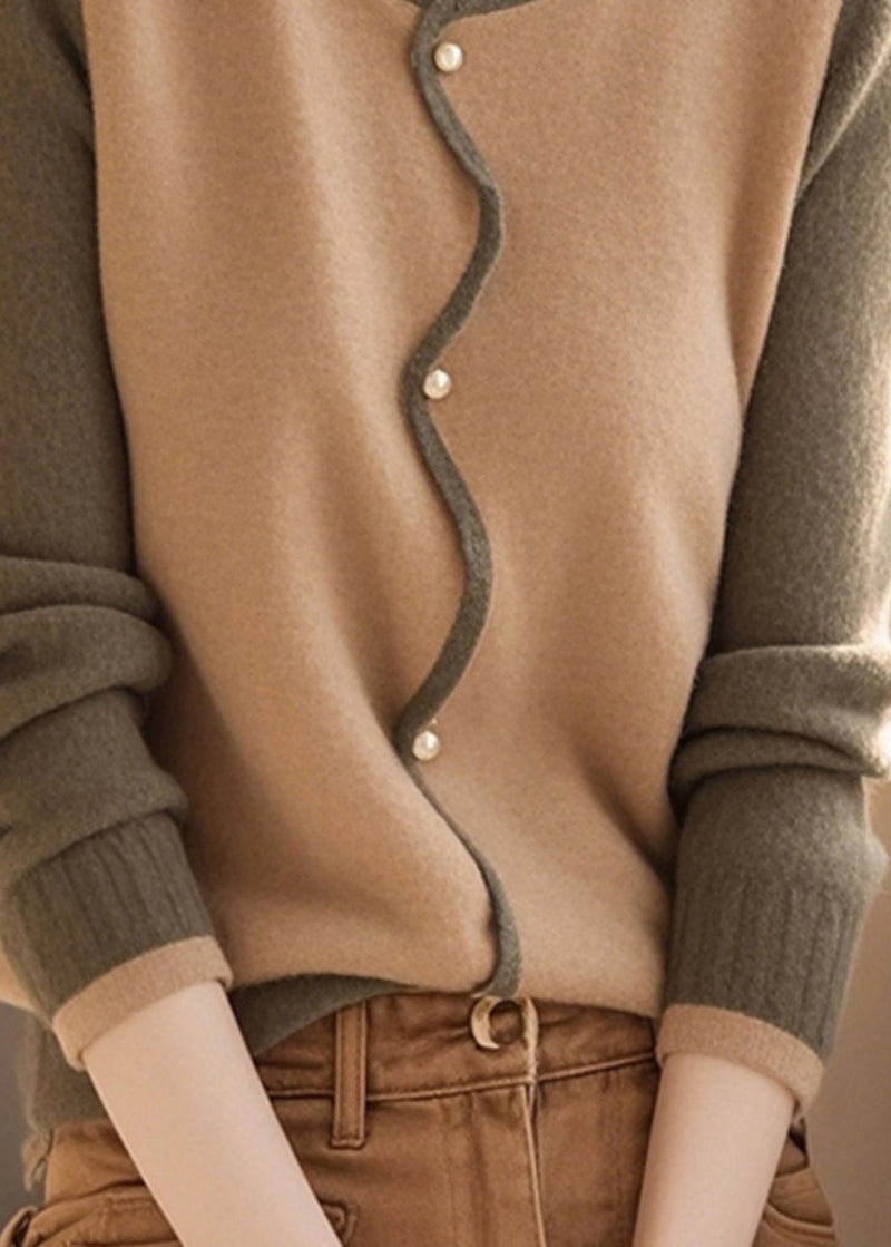 Stylish Colorblock O Neck Button Woolen Cardigans Spring To044