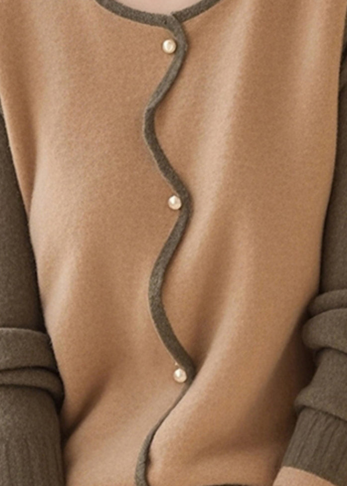 Stylish Colorblock O Neck Button Woolen Cardigans Spring To044
