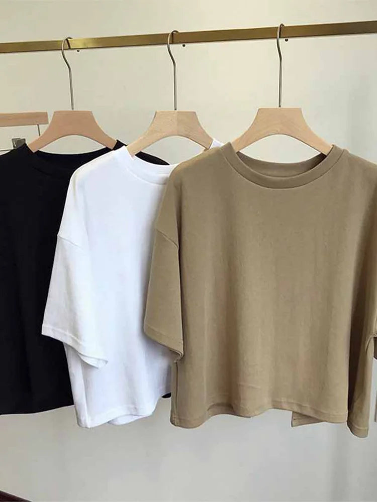 Summer New Backless T-shirt Korean Round Neck Loose Sweet Spicy Wind Short-sleeved Crop Tops