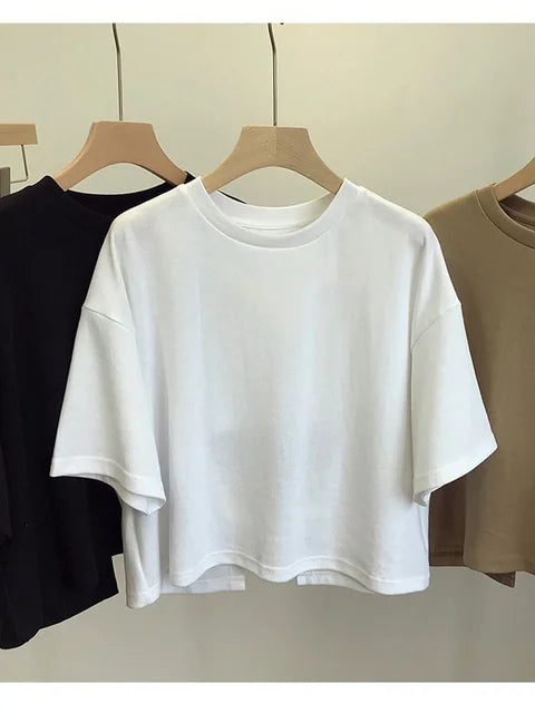 Summer New Backless T-shirt Korean Round Neck Loose Sweet Spicy Wind Short-sleeved Crop Tops