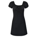 Summer Mini Dress Short Sleeved Lace Up Hollow Backless Folds Bodycon Black Dress Party A-line Dresses