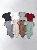 Summer Slim Short-sleeve O-neck Tops Bodysuits Female Rompers Jumpsuits