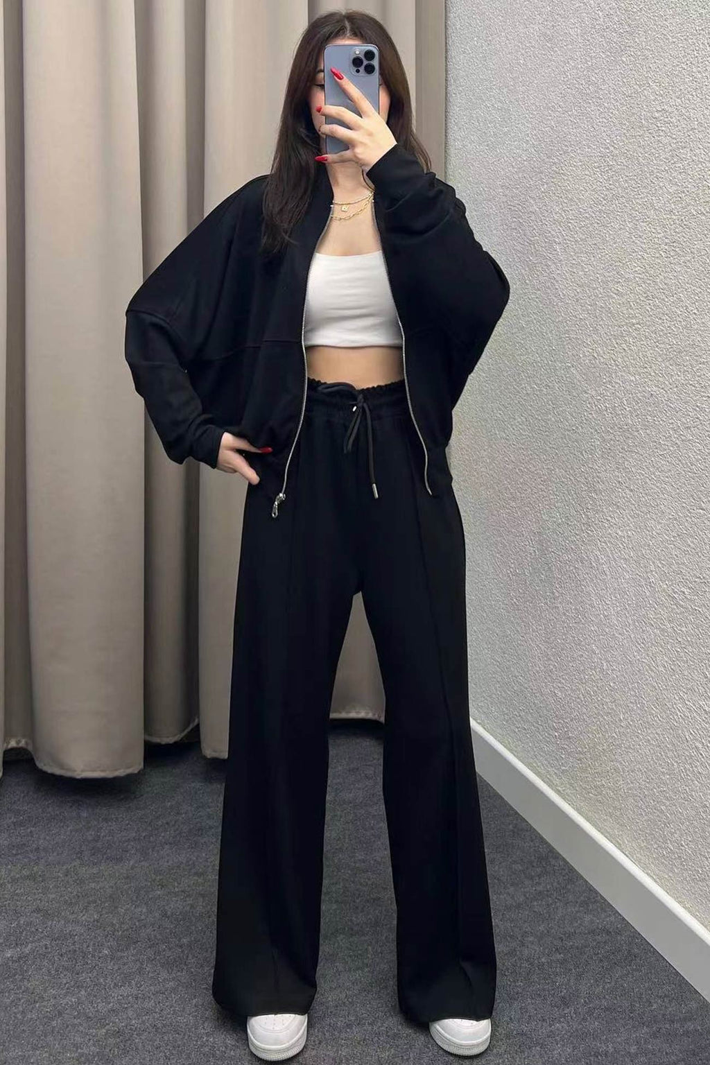 Sweatshirt Jacket Straight-leg Long Pants Set