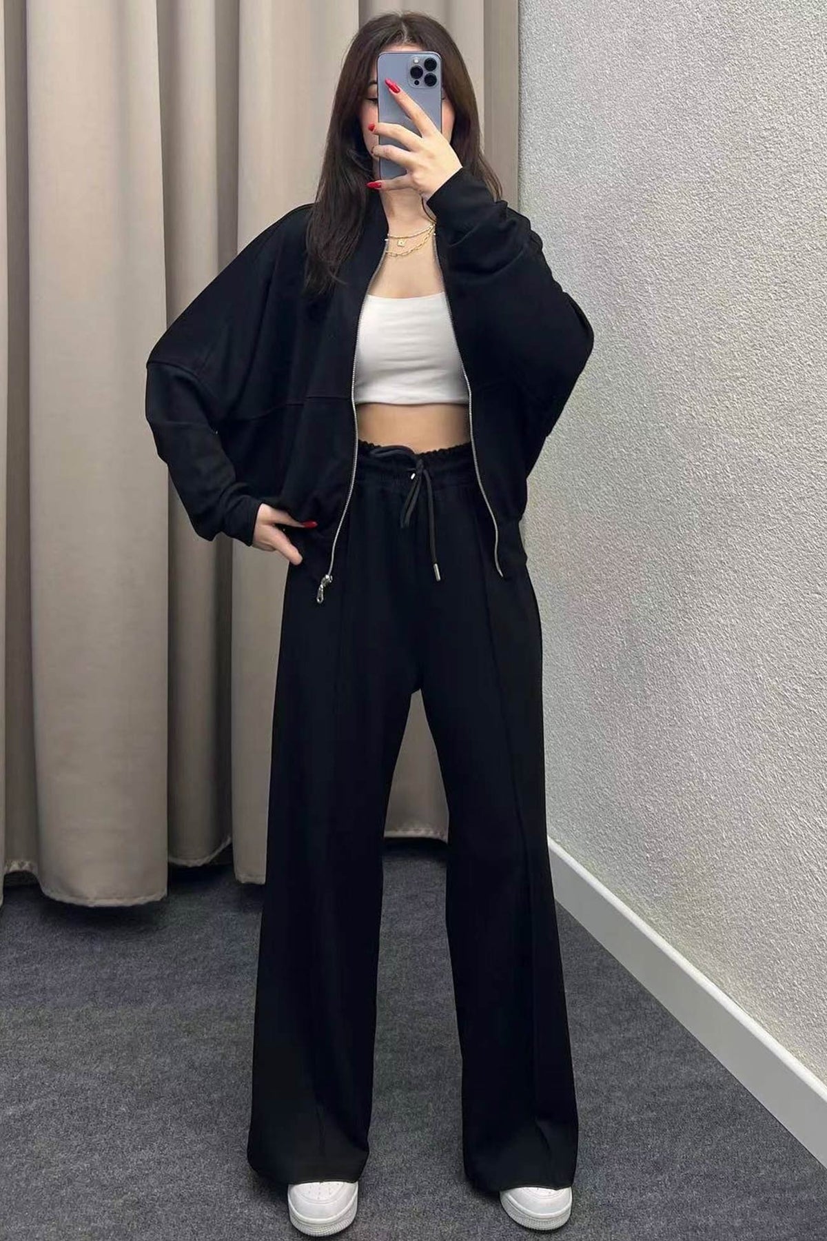 Sweatshirt Jacket Straight-leg Long Pants Set