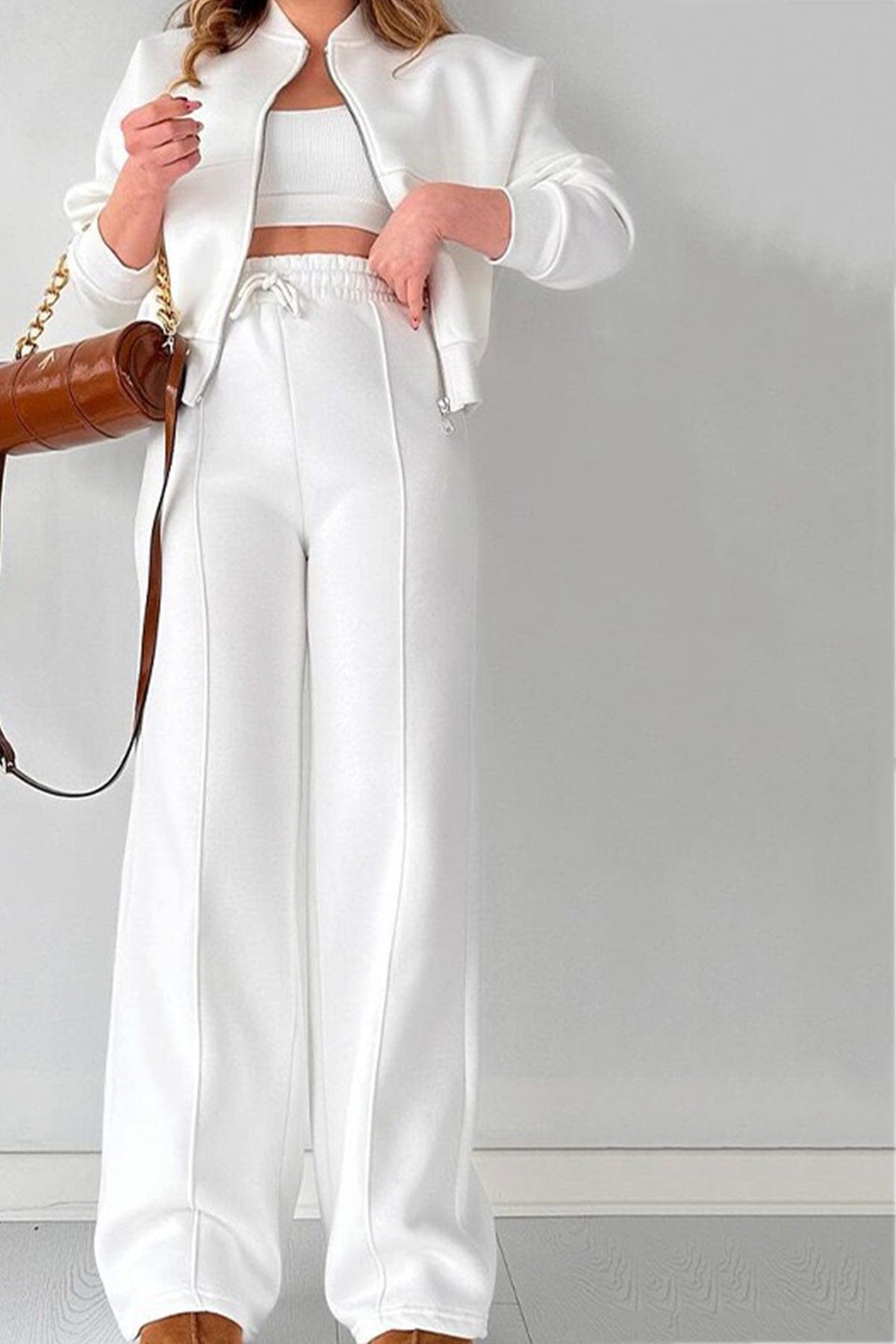 Sweatshirt Jacket Straight-leg Long Pants Set