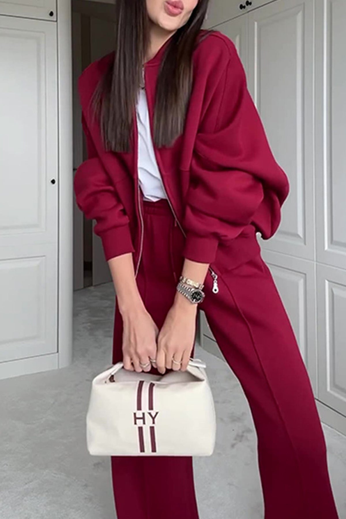 Sweatshirt Jacket Straight-leg Long Pants Set