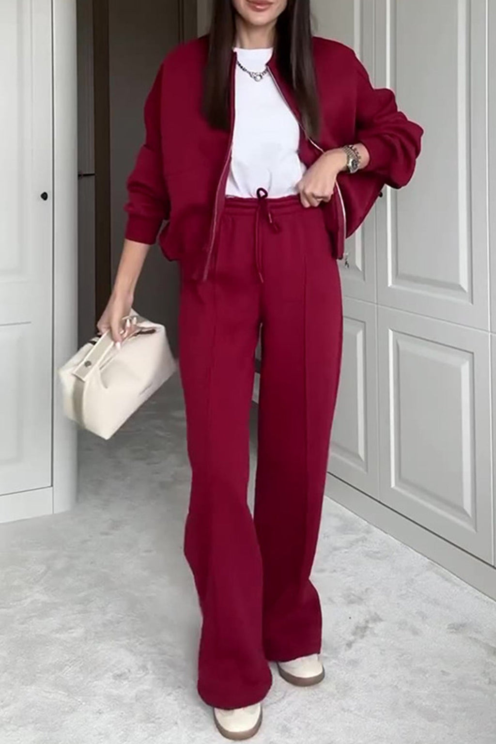 Sweatshirt Jacket Straight-leg Long Pants Set