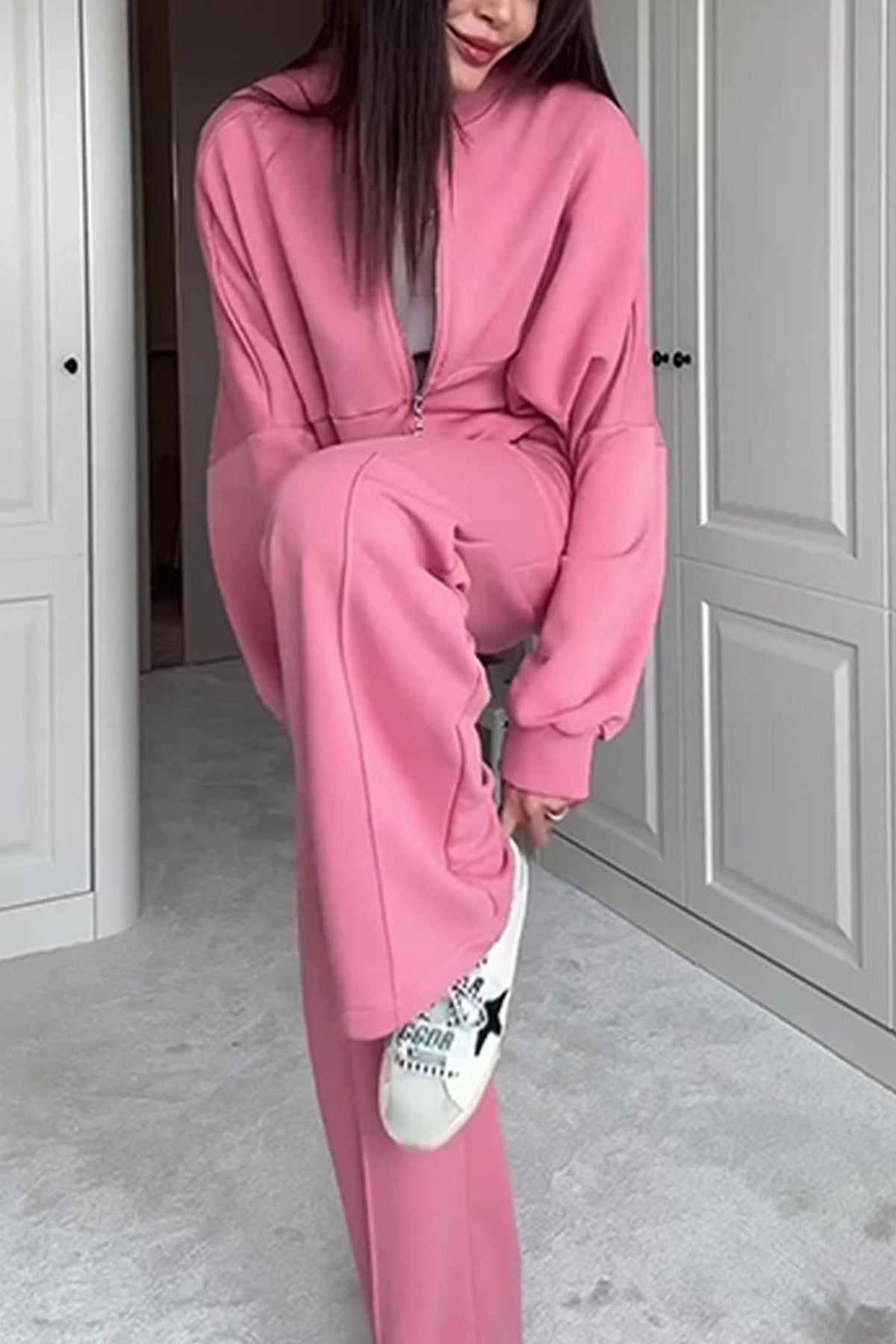 Sweatshirt Jacket Straight-leg Long Pants Set