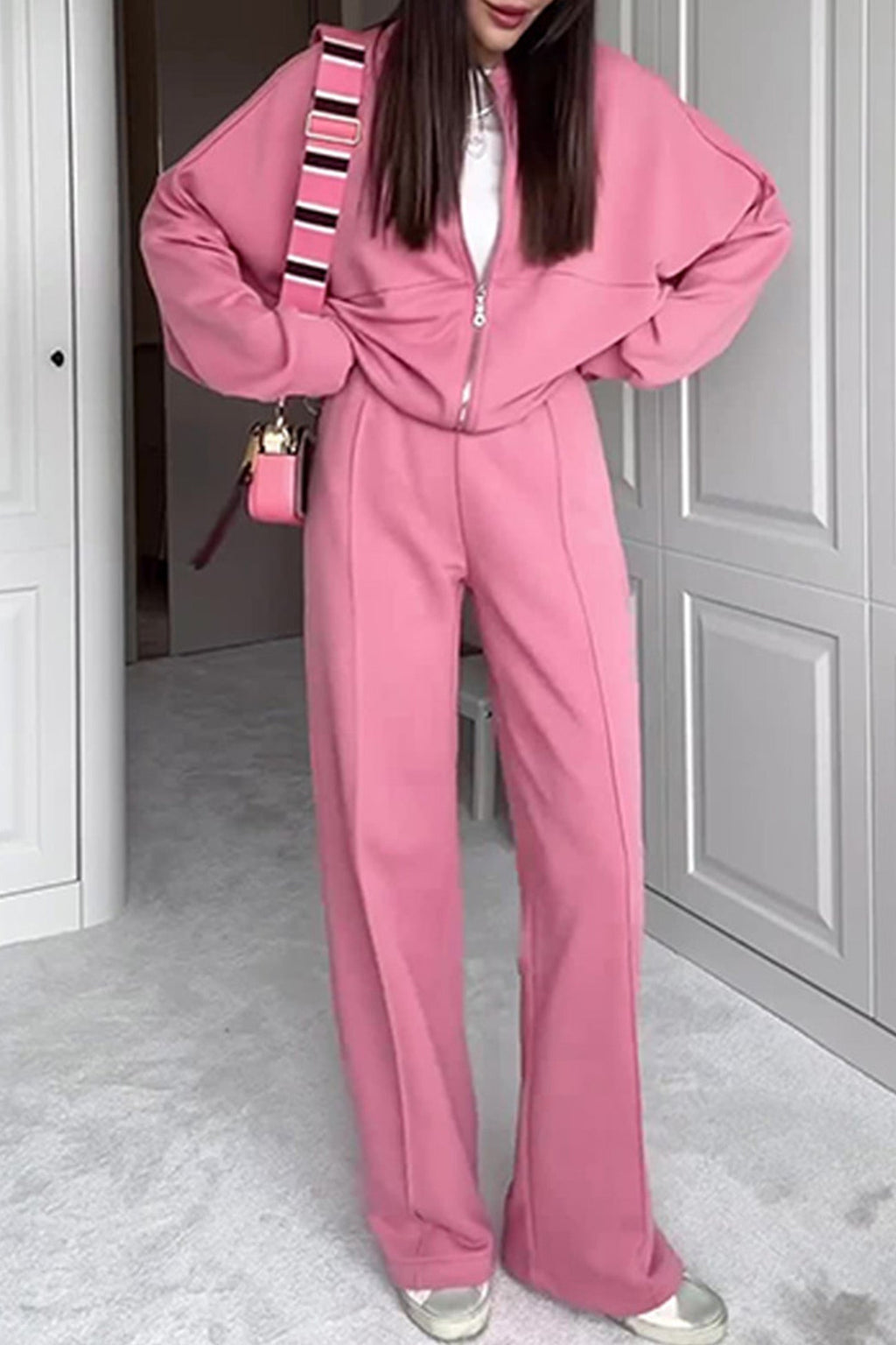 Sweatshirt Jacket Straight-leg Long Pants Set