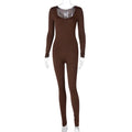 Black Jumpsuit Spring Long Sleeve V-neck Bodycon Catsuit One Piece Stretchy Fitness Rompers Overalls Jumpsuit