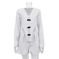Designer ’s Striped Set Oversized Blazer Two Pieces Set for Pullover Long Sleeve Shirt Tops and Shorts