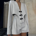 Designer ’s Striped Set Oversized Blazer Two Pieces Set for Pullover Long Sleeve Shirt Tops and Shorts