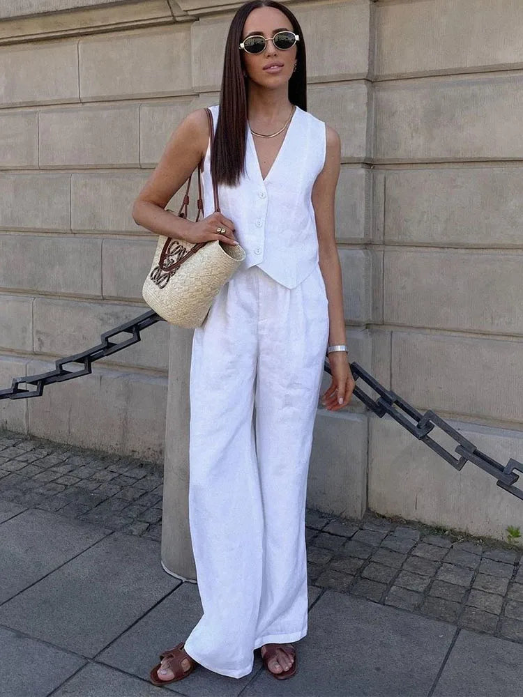 High Waist Loose Pant Sets Crop Tops and Pants 2 Piece Sets Outfits Holiday Trouser Suit for Summer
