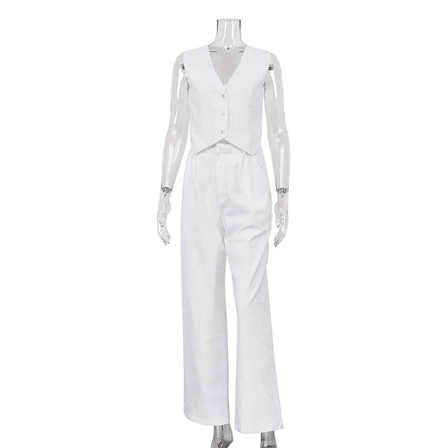 High Waist Loose Pant Sets Crop Tops and Pants 2 Piece Sets Outfits Holiday Trouser Suit for Summer