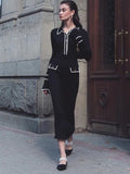 High Waist Ruffled Maxi Dresses for Autumn Winter Knitted Slim Long Dress ’s Dress Woman Retro
