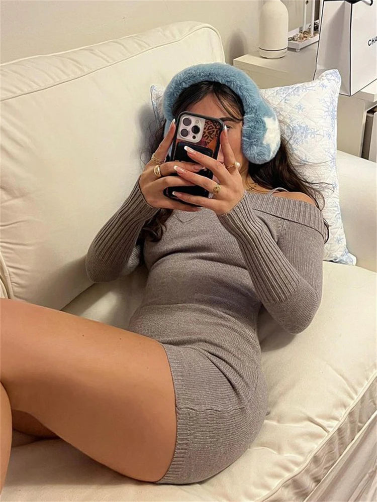 Knit Off-shoulder Short Jumpsuit for Summer Long Sleeve Shorts Playsuit Knitted Slim Bodycon Romper New