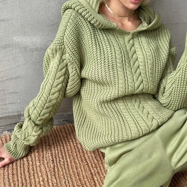 Knitted Hoodies Sweater Loose Long Sleeve Autumn Pullover Woman Street Baggy Coat Female Winter Clothes