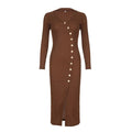 Knitted Maxi Dress for Slit Slim Long Sleeve Buttons Dresses Knitwear Party Retro Dress Lady New