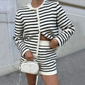 Knitted Shorts 2 Piece Sets Outfits Loose Cardigan Sweater Woman Winter Street High Waist Short Suits