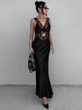 Lace Slim Maxi Dresses for Clothing Deep V Neck High Wasit Long Dress Party Evening Dress Woman