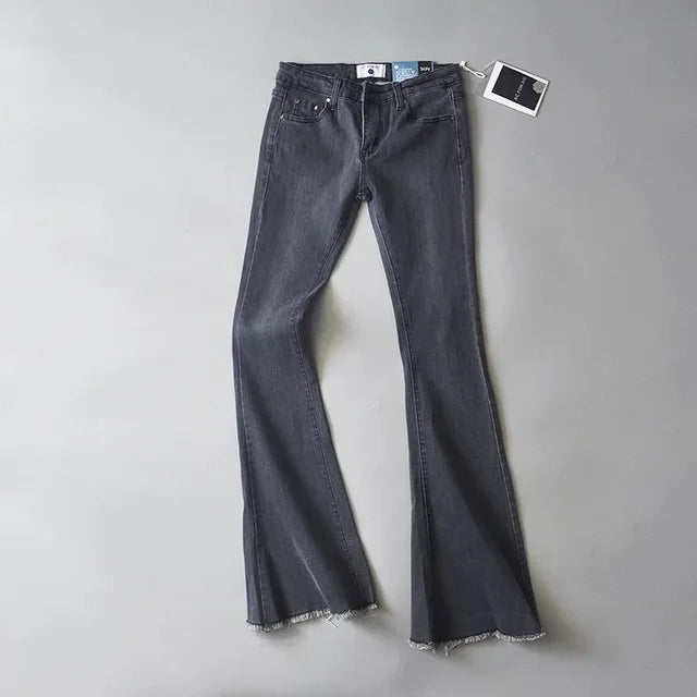 Retro Low Waist Blue Jeans for Bodycon Flared Pants Basic Slim Fit Summer Street Jeans Woman