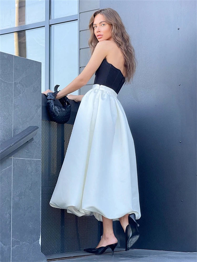 Satin White Skirts High Street Pleated Maxi Skirts for Spring New Evening Nighy Party Skirts