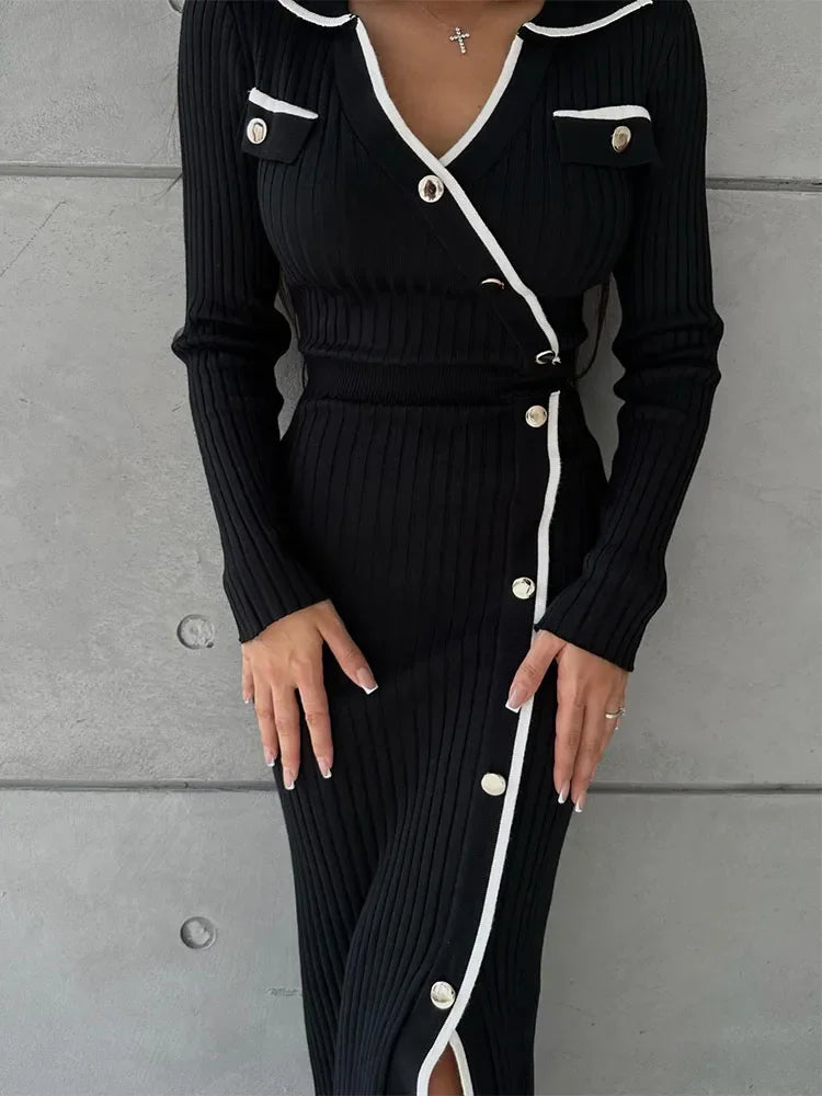 Side Slit Maxi Dresses for Knitted Slim Bodycon Dress ’s Holiday Party Temperament Evening Dress Woman