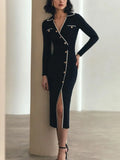 Side Slit Maxi Dresses for Knitted Slim Bodycon Dress ’s Holiday Party Temperament Evening Dress Woman