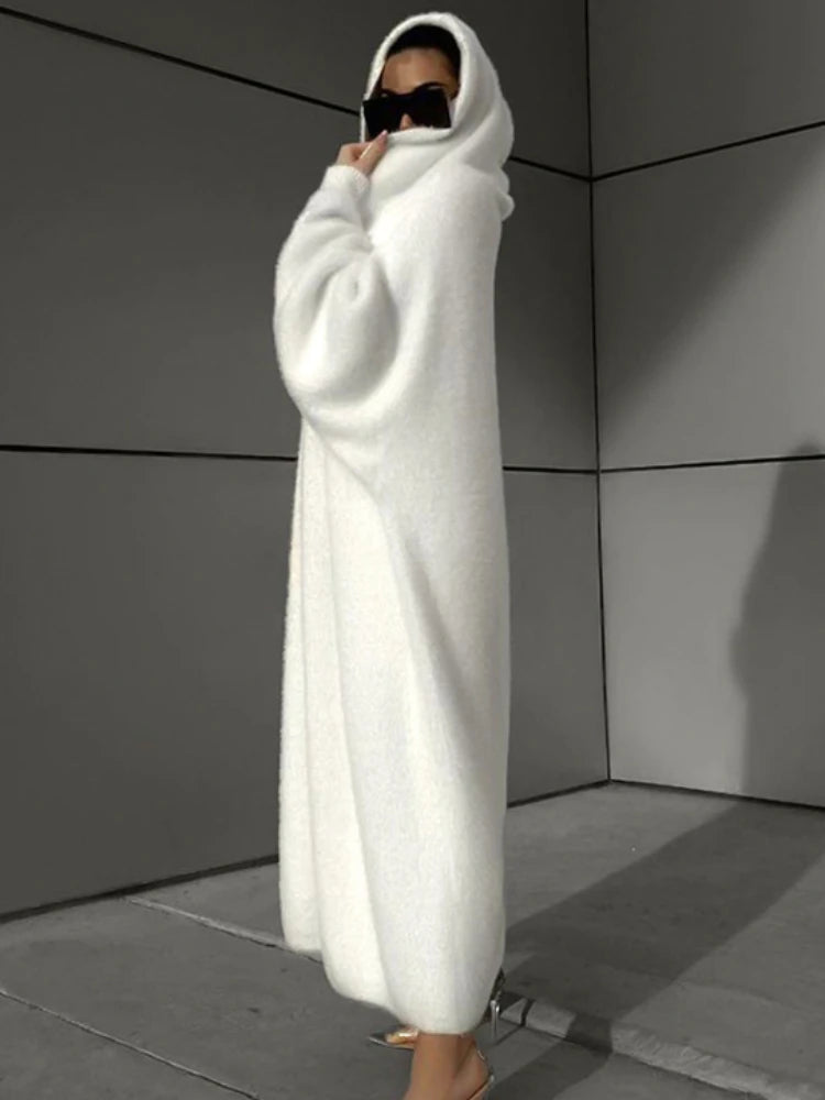 Loose Trench Coat for Lace Up Hooded Wrap Coats ’s Street Winter Warm Coat Femme New