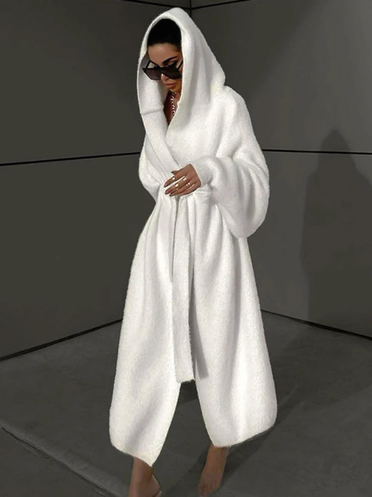 Loose Trench Coat for Lace Up Hooded Wrap Coats ’s Street Winter Warm Coat Femme New