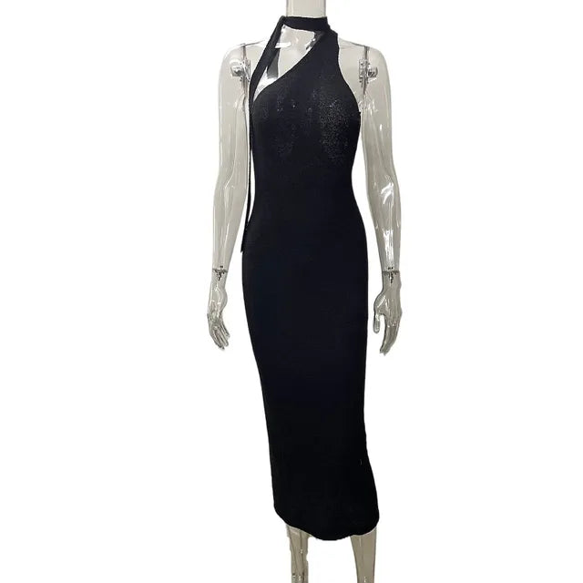 Summer Holiday Beach Dresses Black Knitted Sleeveless Bodycon Long Dresses Party Vestidos