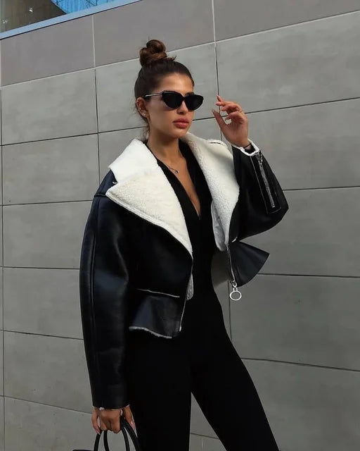 Turn-down Slim Coats for Autumn Winter Long Sleeve Jackets Woman Street Short Cardigan Femme