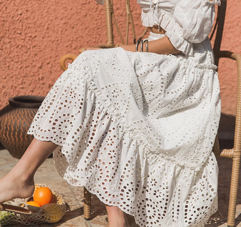 Embroidery High Waist Skirt