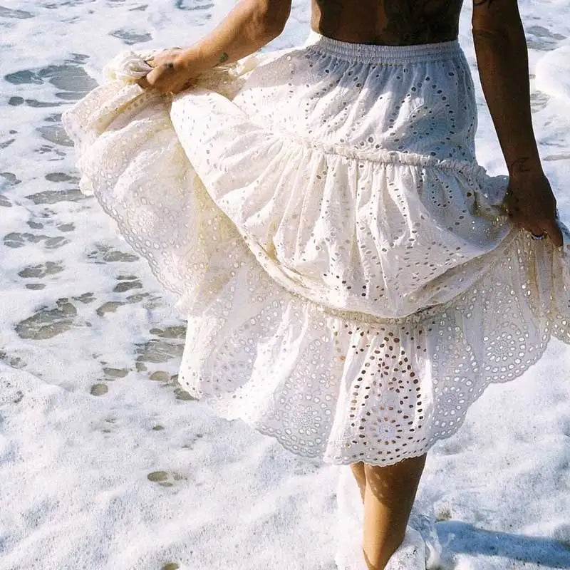 Embroidery High Waist Skirt