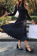 Color Loose Pleated Knitted Midi Dresses