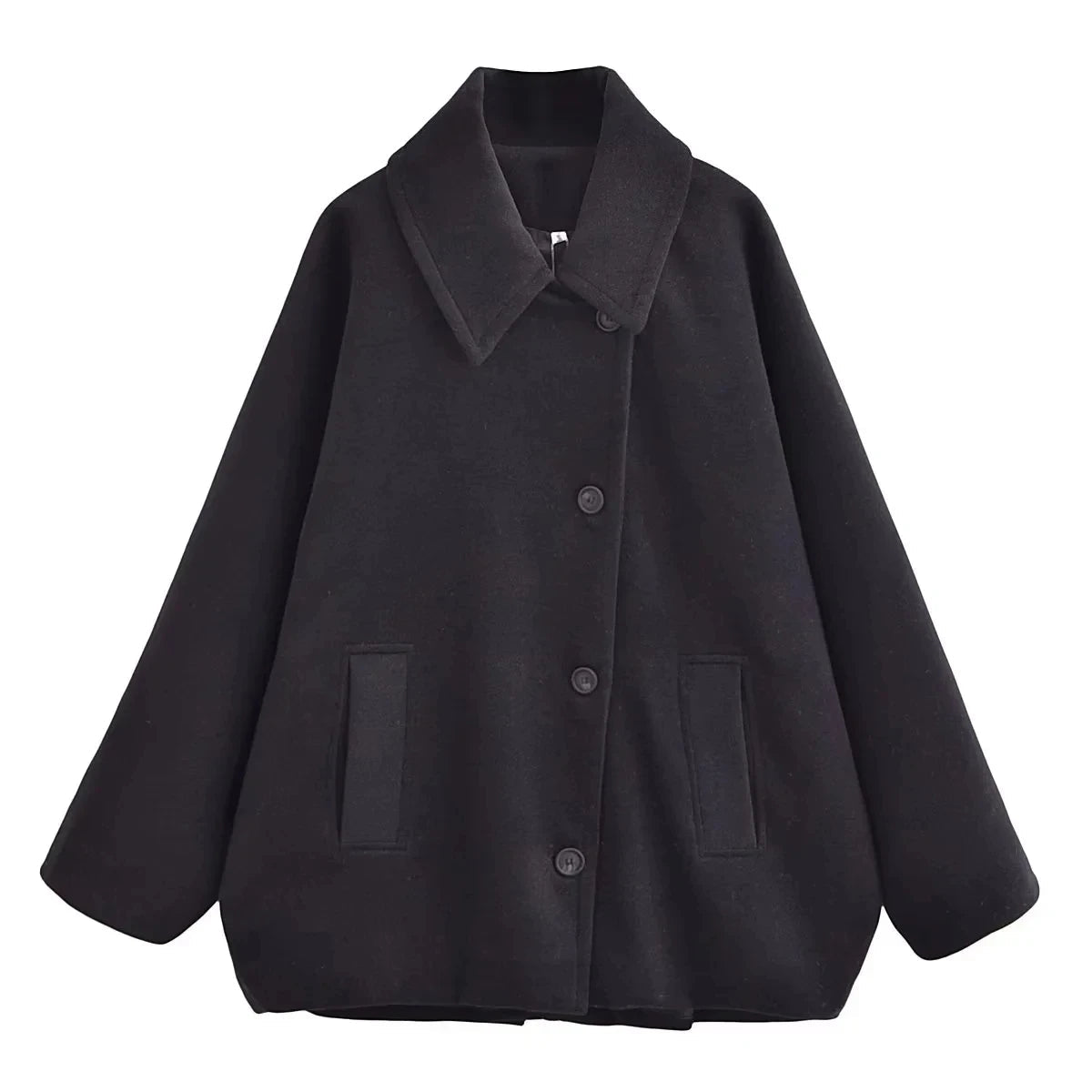 Winter Loose Short Stand Long Wool Blended Khaki Coat