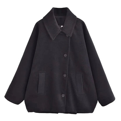 Winter Loose Short Stand Long Wool Blended Khaki Coat