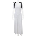 Trauxy Bow Lace Up Maxi Dress for Puff Sleeveless Plunge V Neck Beach Vacation Dress Splice Outfits Summer