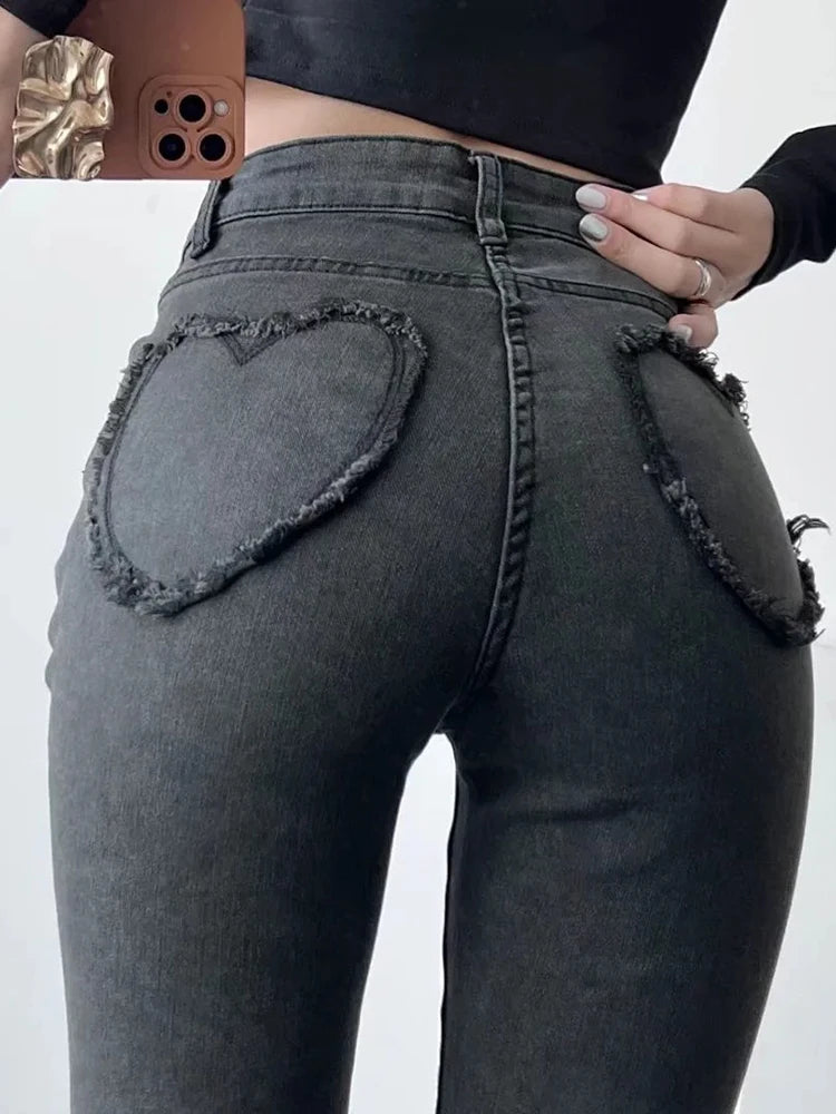Denim Packets Jeans High Waist Flare Pants Trousers Pants Jeans Autumn Bottoms Blue