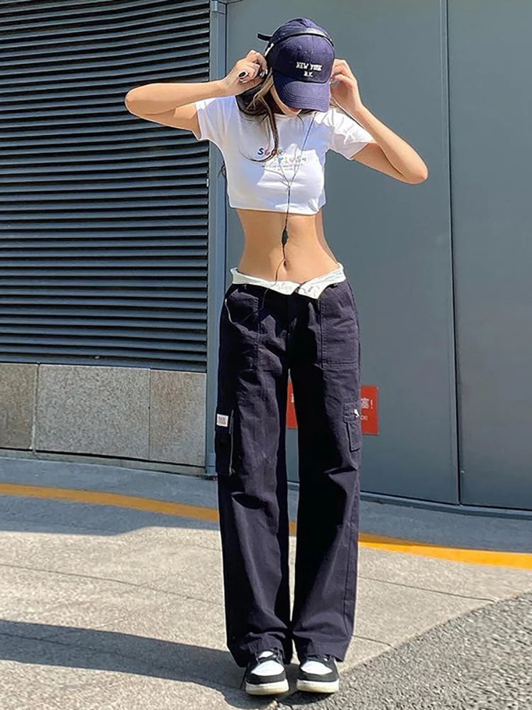 Harajuku Cargo Pants Low Waist Wide Legs Long Pants Femme Hippie Straight Y2k Pants Trousers