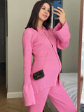 Ol Homewear Leisure Knitted Suit Autumn Long Sleeve Shirts and Wide Legs Pants Suit Two Piece Sets Outfits