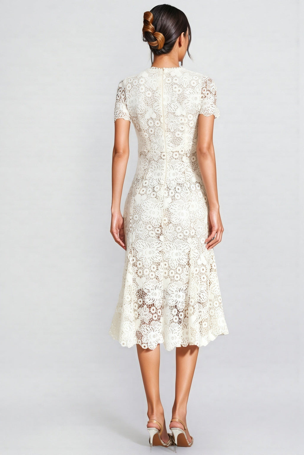Nolaty Beige Lace Mermaid Maxi Dress