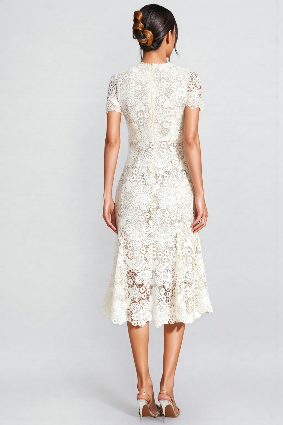 Nolaty Beige Lace Mermaid Maxi Dress