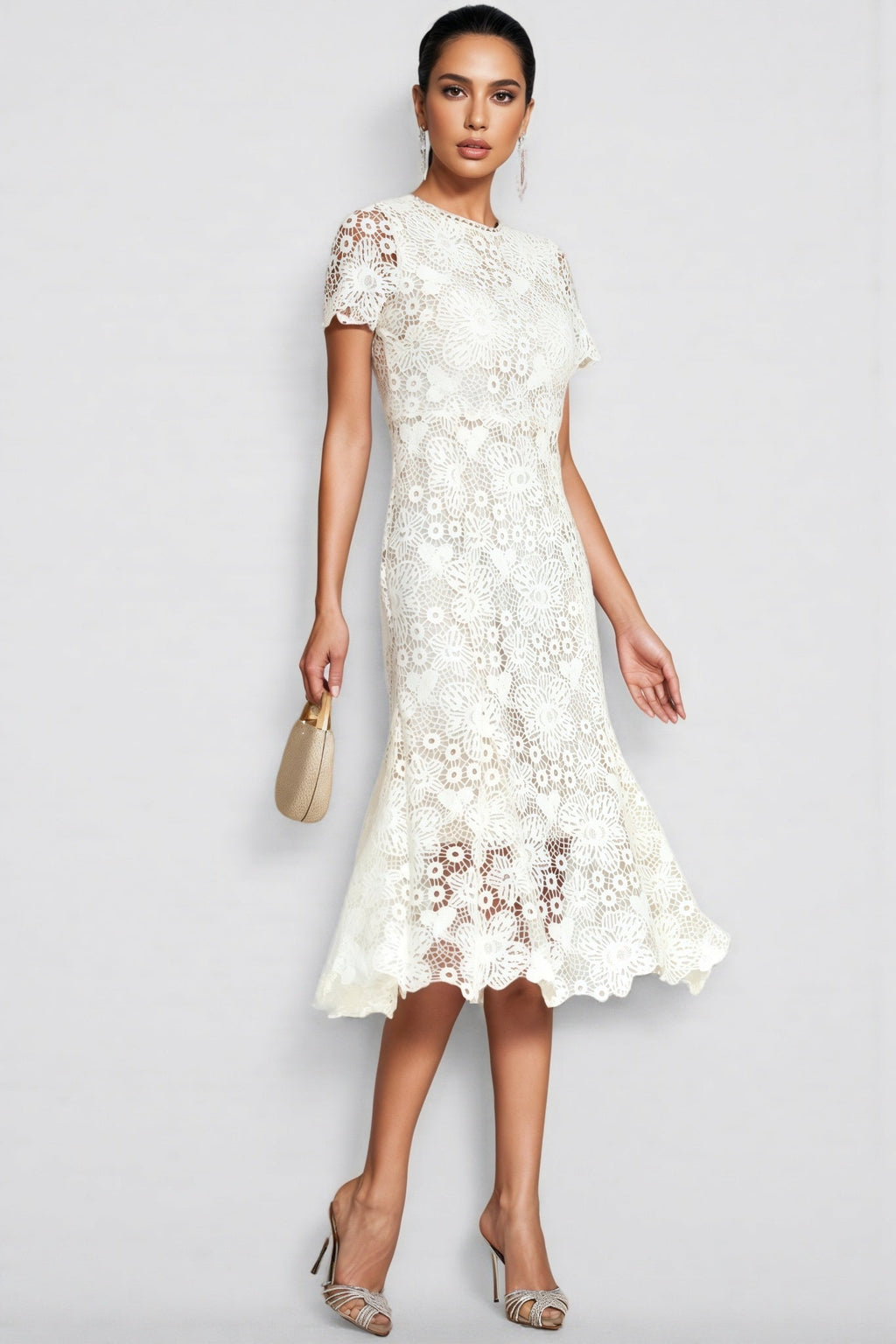 Nolaty Beige Lace Mermaid Maxi Dress