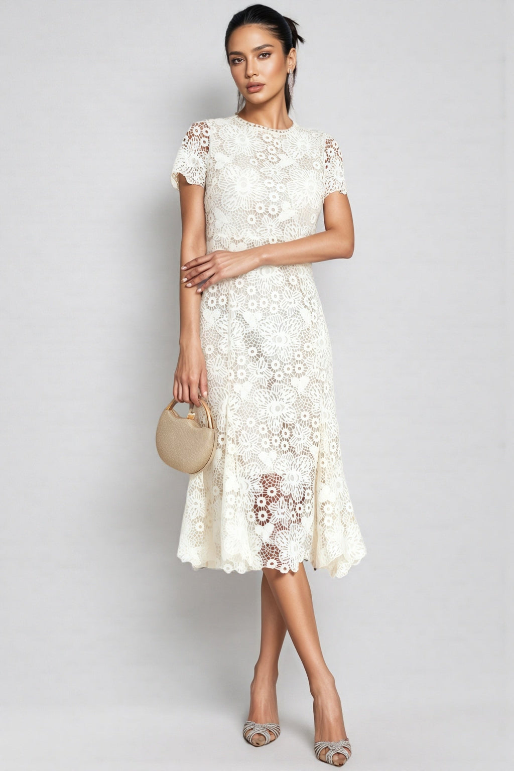 Nolaty Beige Lace Mermaid Maxi Dress