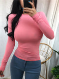 Thin Summer Top T Shirt Elasticity T-shirt Korean Style Woman Clothes Slim Tshirt Female Long Sleeve Tops