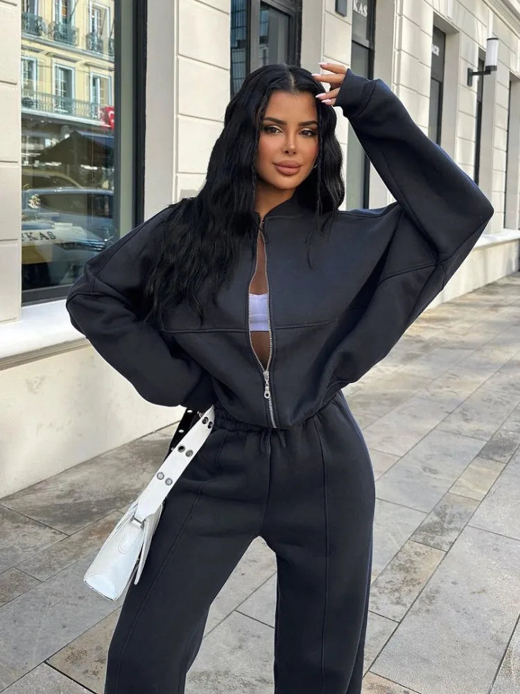 Autumn 2 Piece-set Tracksuit Trousers Outfits Female Slim High Waist Drawstring Clothes Loose ’s Pants Sets